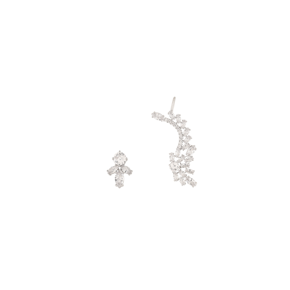 Ear Cuff Earrings With Zircon Stones - Silver Tone