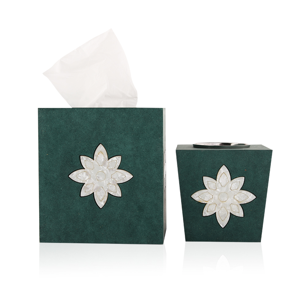 Set Of 2pc Korian Wood Mubkhar + Tissue Holder Box - Green