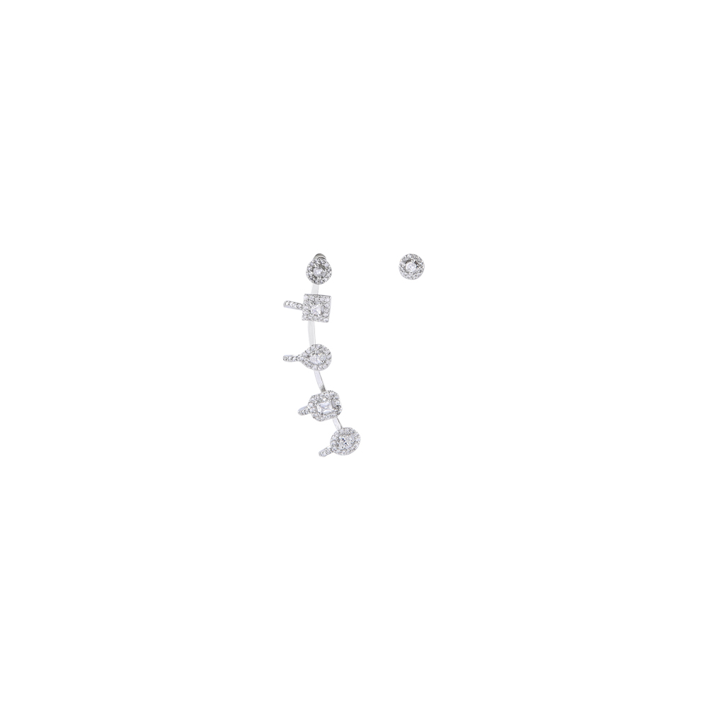 Stunning Mismatch Ear Cuffs With Zircon Stones - Silver Tone