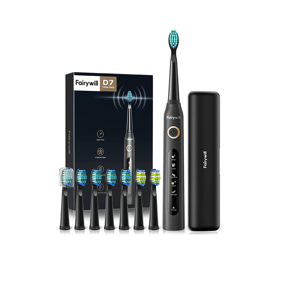 Sonic Electric Toothbrush With 8 Replacement Heads - Black - FW-507