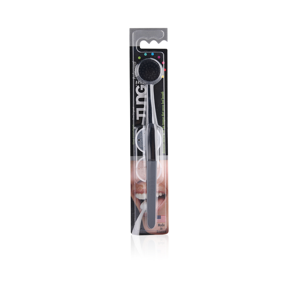 Tongue Brush Cleaner With Cap - Black