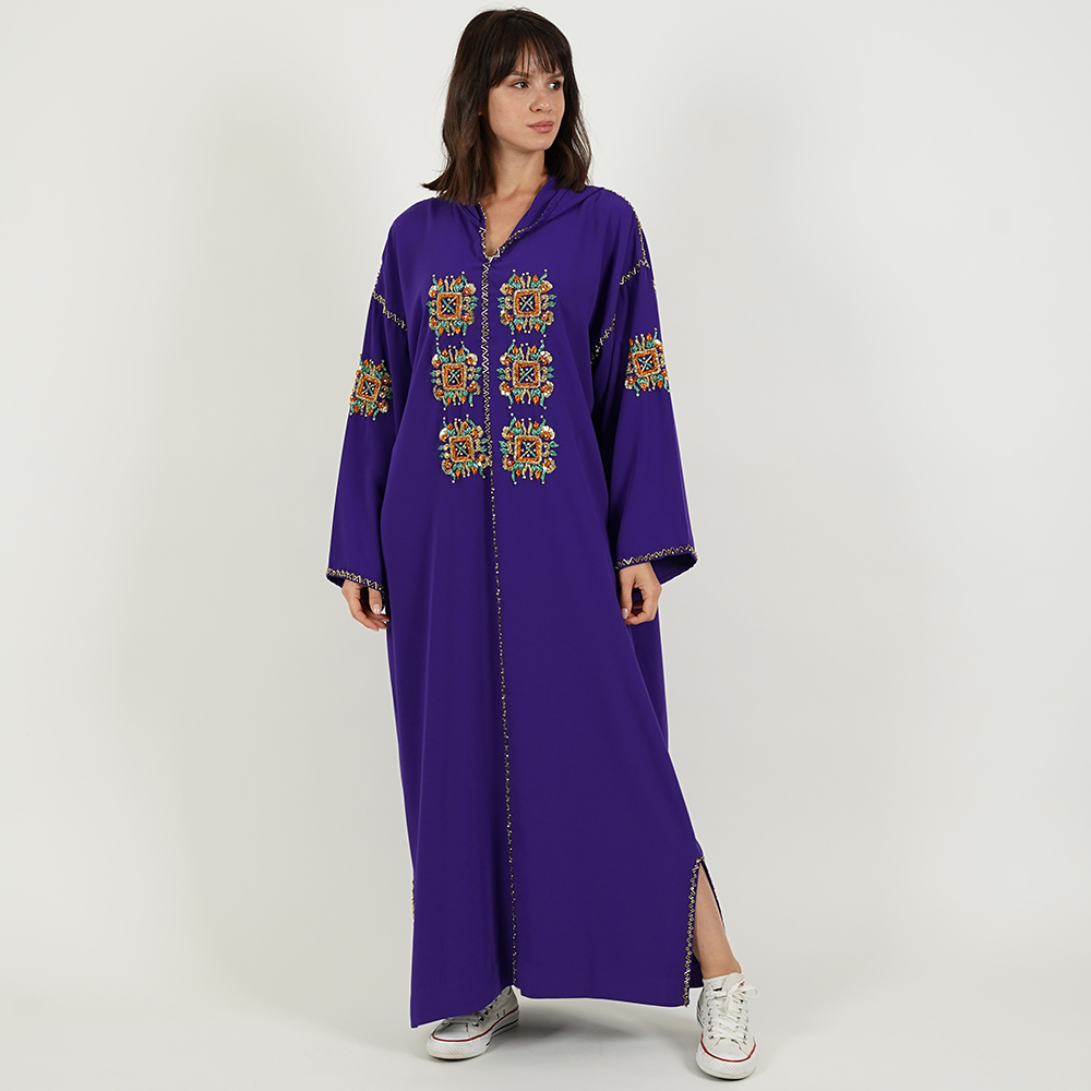 Modern Jelabiya With Hand Made Beadwork - Dark Violet - Free Size