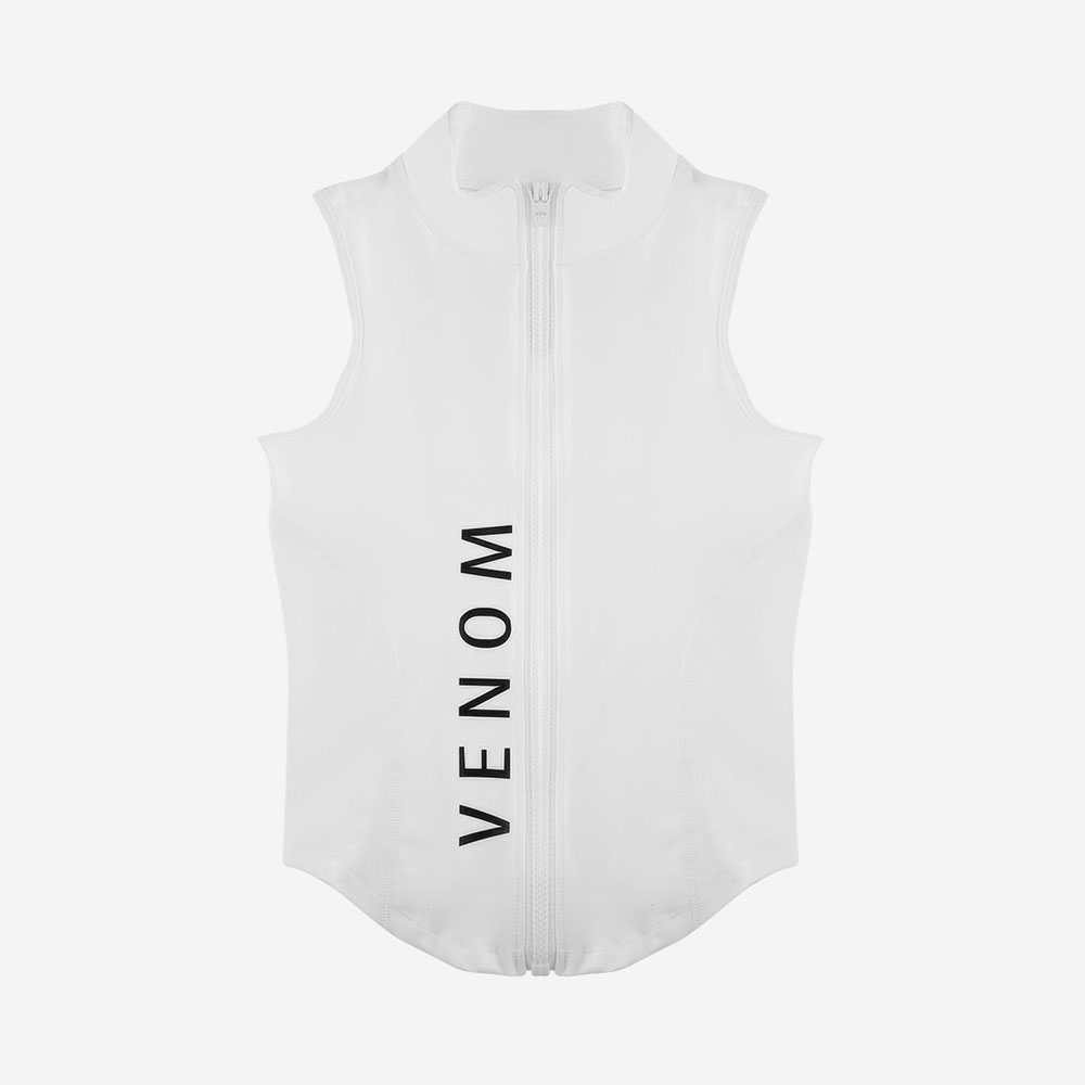 Training Top Vest With Zipper For Women - White - Size Large