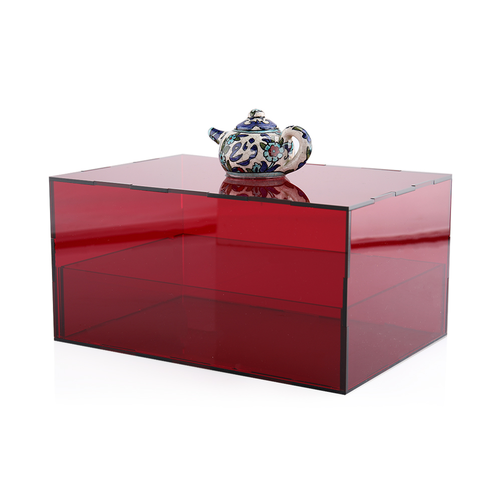 Red Tea Storage Box With Tea Pot Handle Design