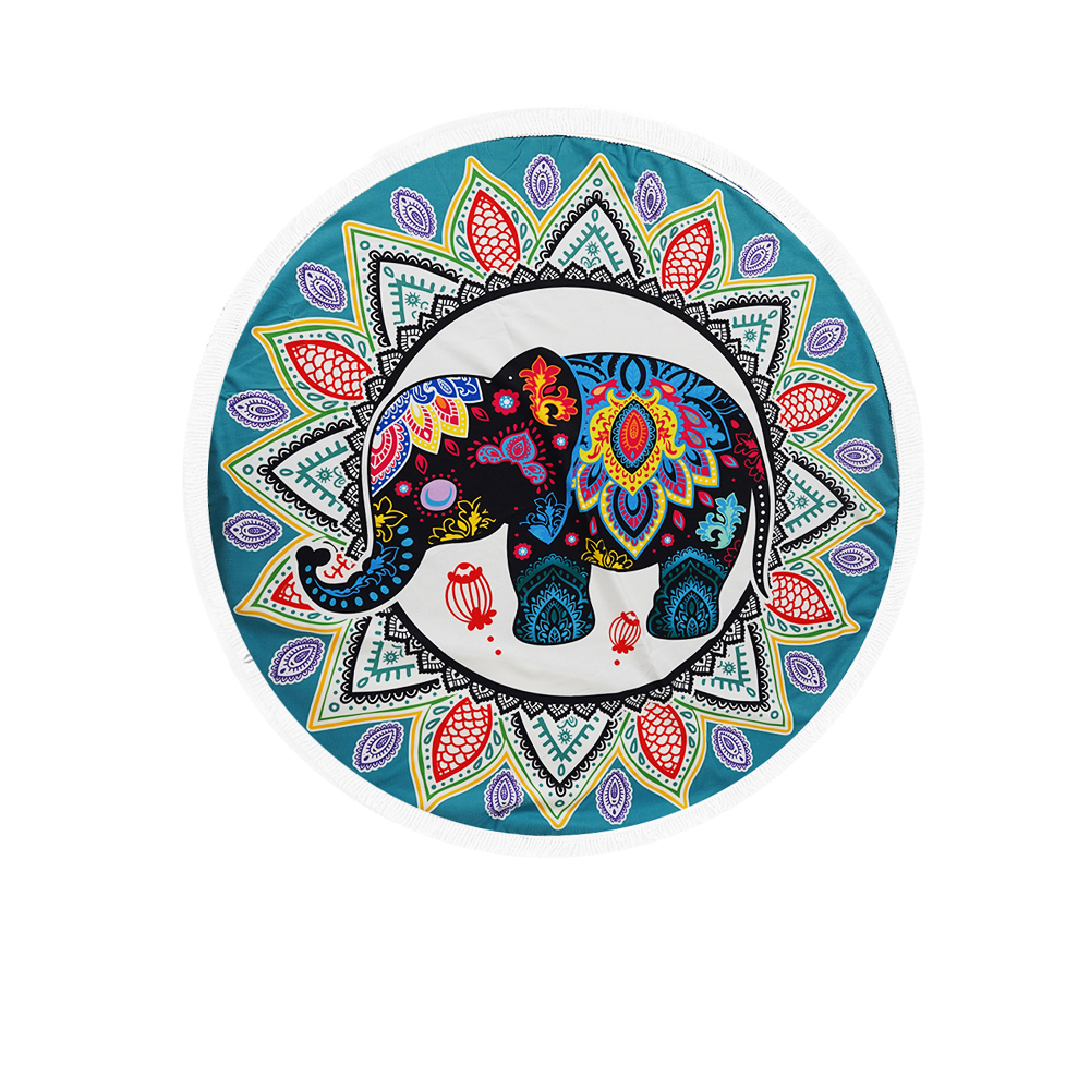 Microfiber Round Beach Towel - Green With Multi