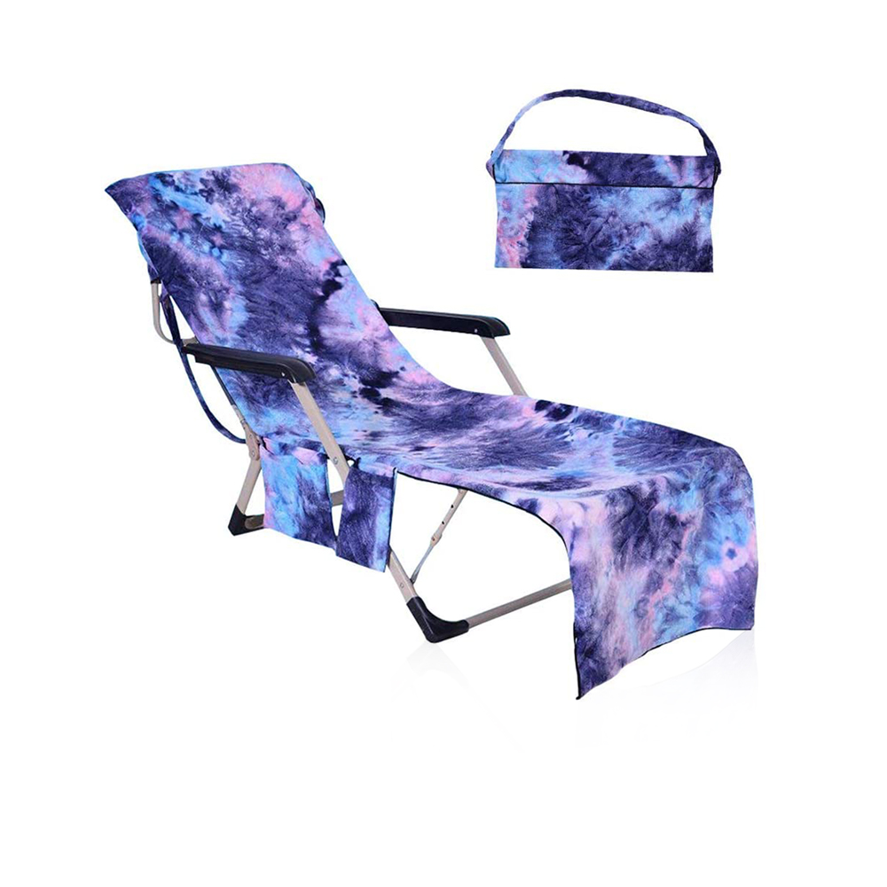 Portable Micro Fiber Holiday Beach Chair Cover Towel - Blue With Multi