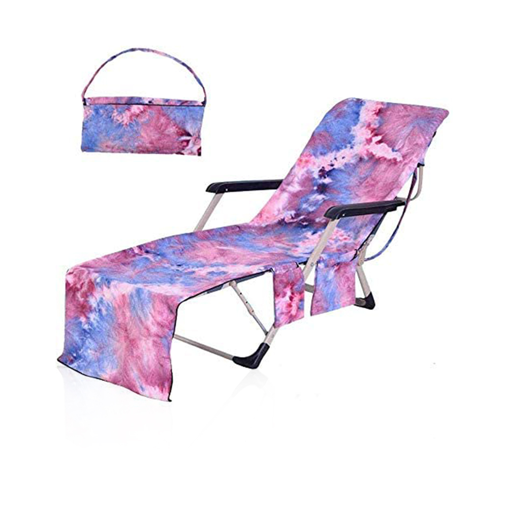 Portable Micro Fiber Holiday Beach Chair Cover Towel - Purple With Multi