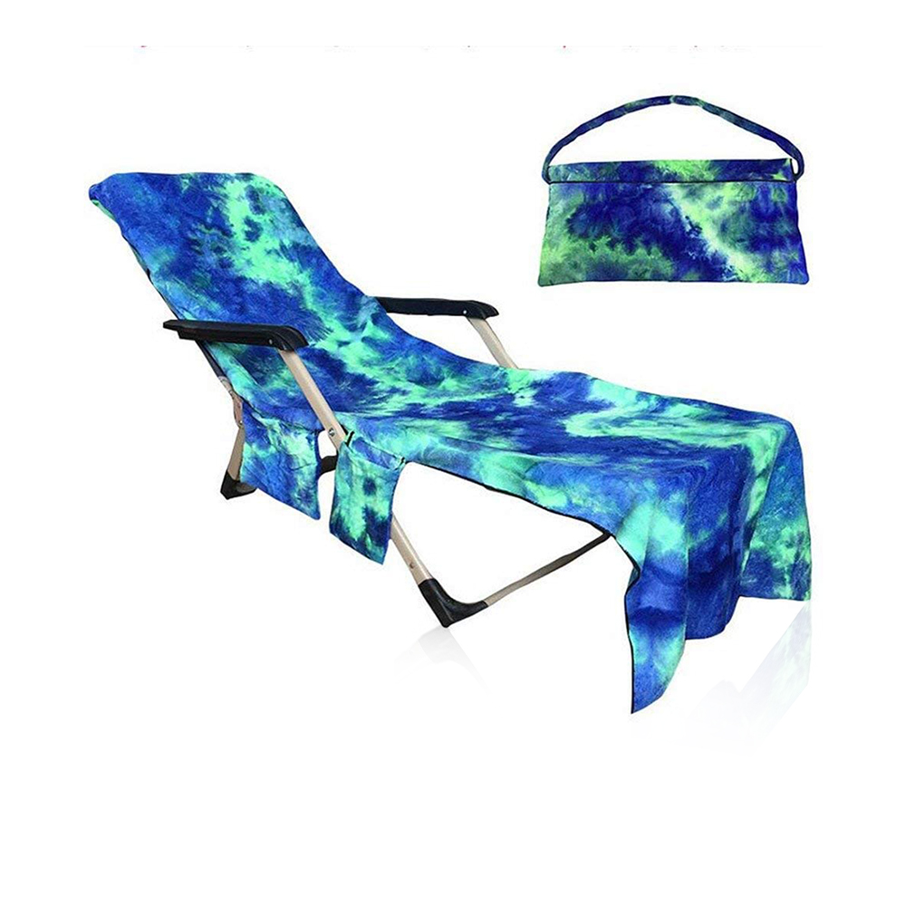Portable Micro Fiber Holiday Beach Chair Cover Towel - Green With Multi
