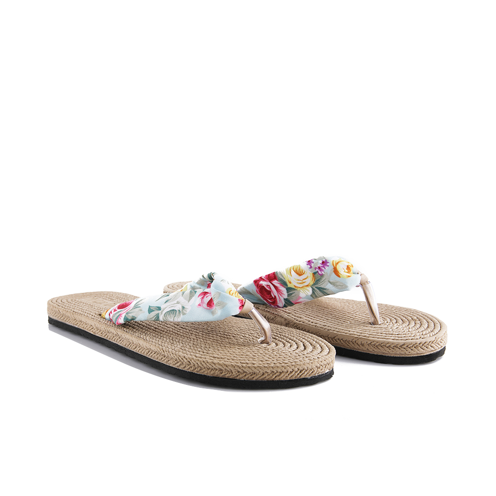 Summer Bamboo Straw Beach Slipper Floral Style - EUR Size 39