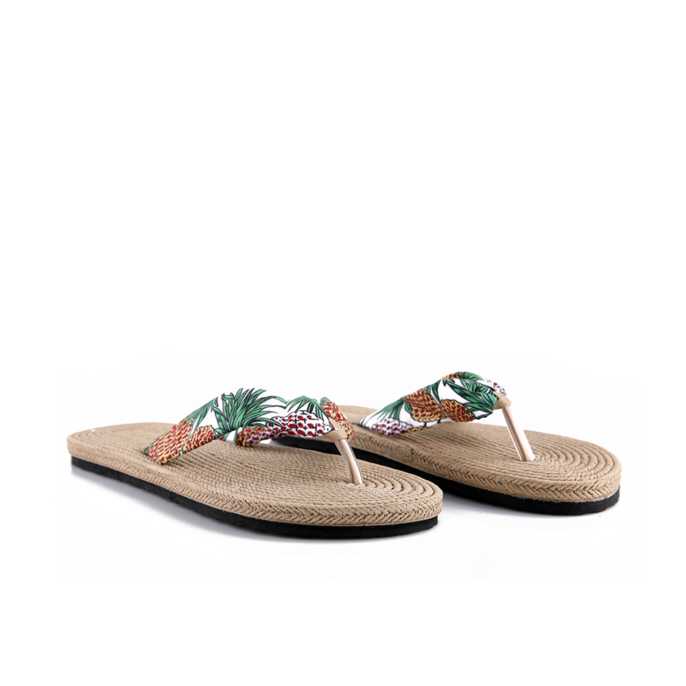 Summer Bamboo Straw Beach Slipper Pinapple Style