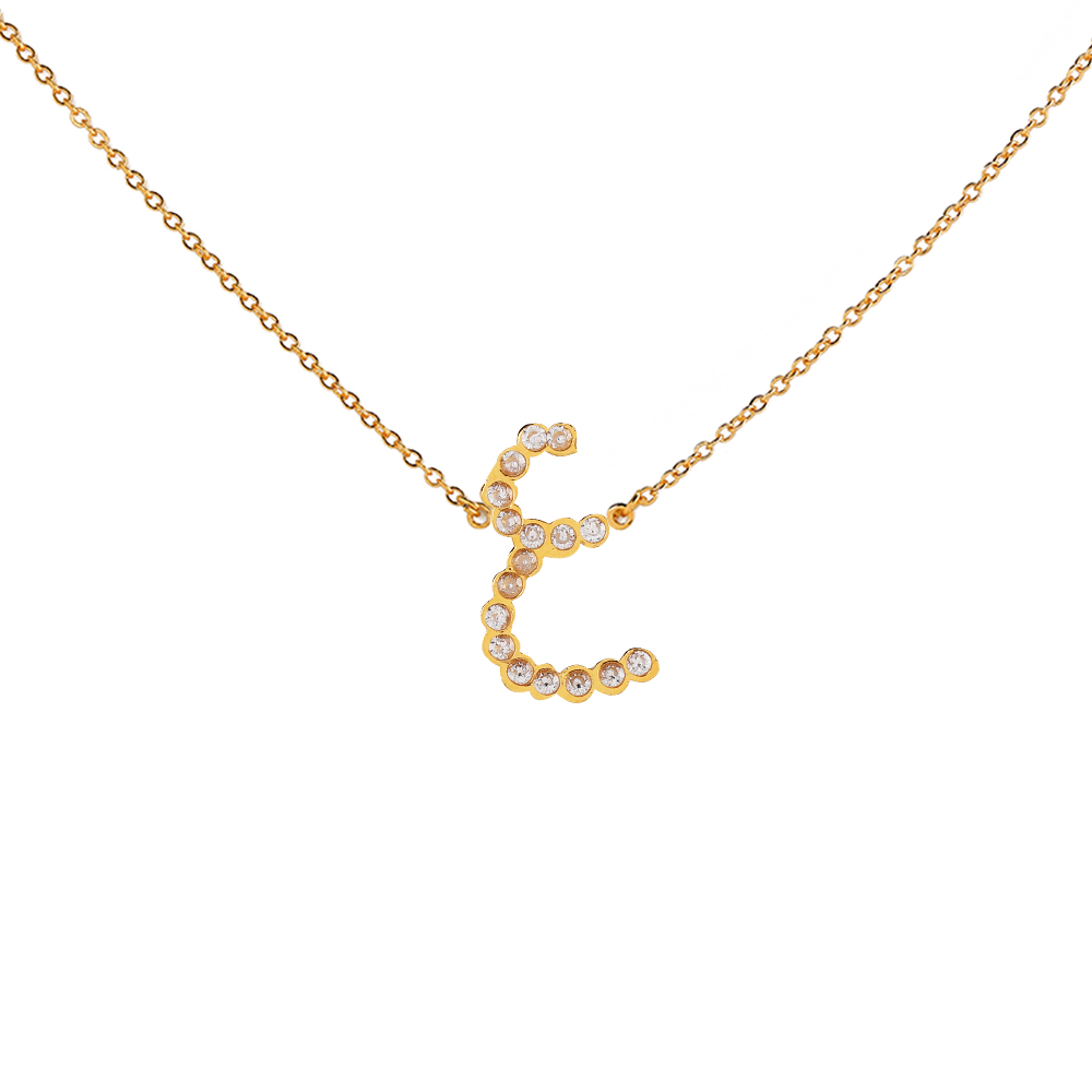Gold plated Zircon Necklace - Arabic letter Ain