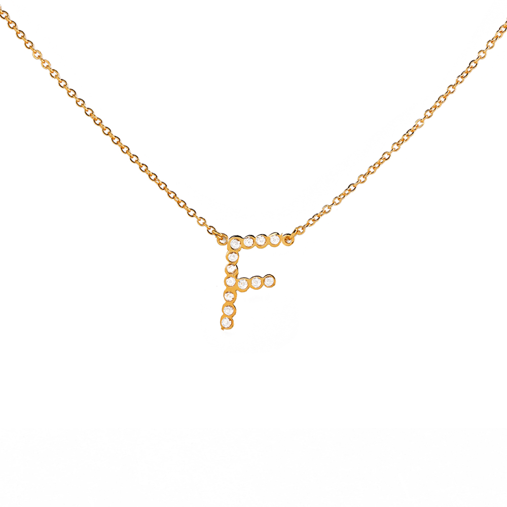 Gold plated Zircon Necklace - English letter F