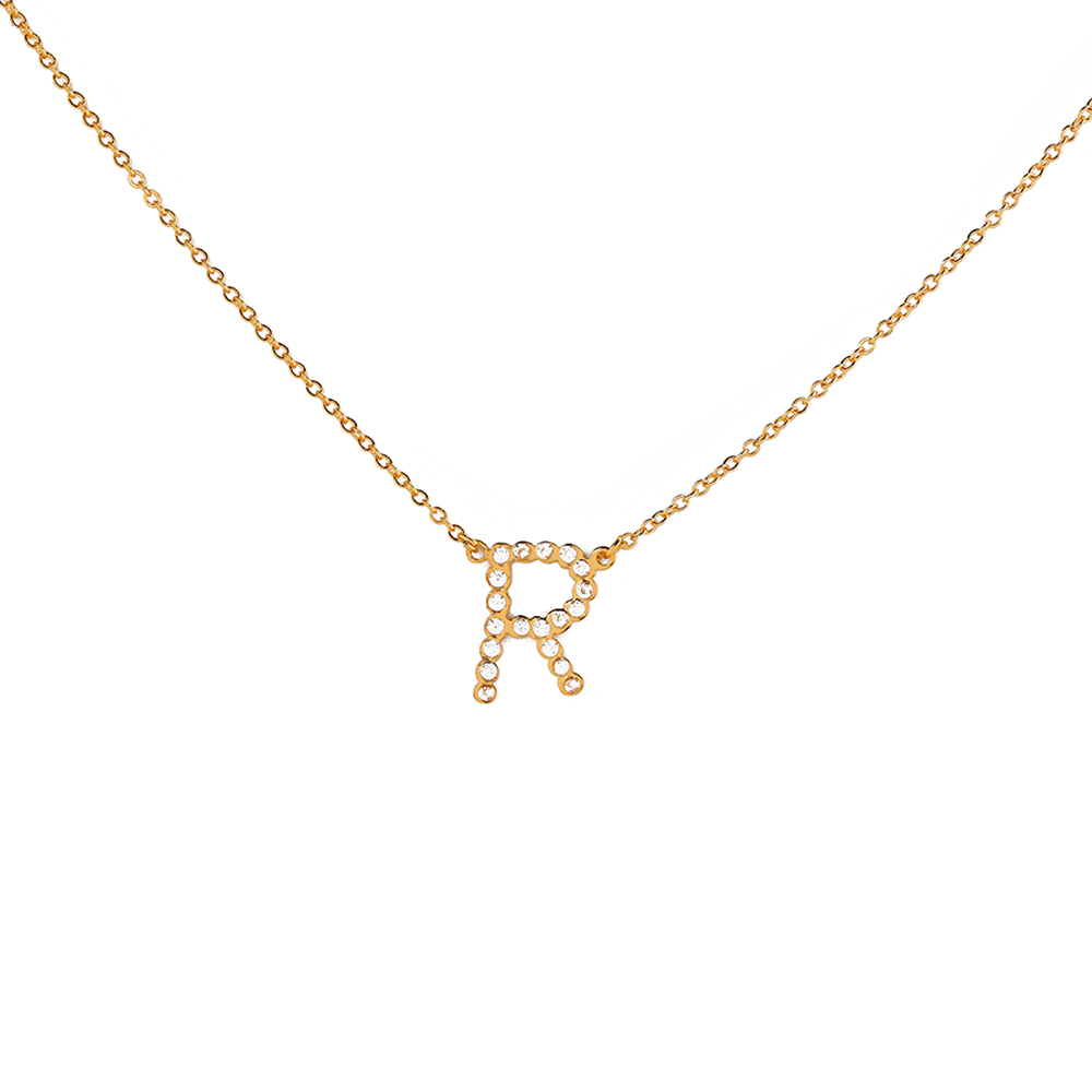 Gold plated Zircon Necklace - English letter R