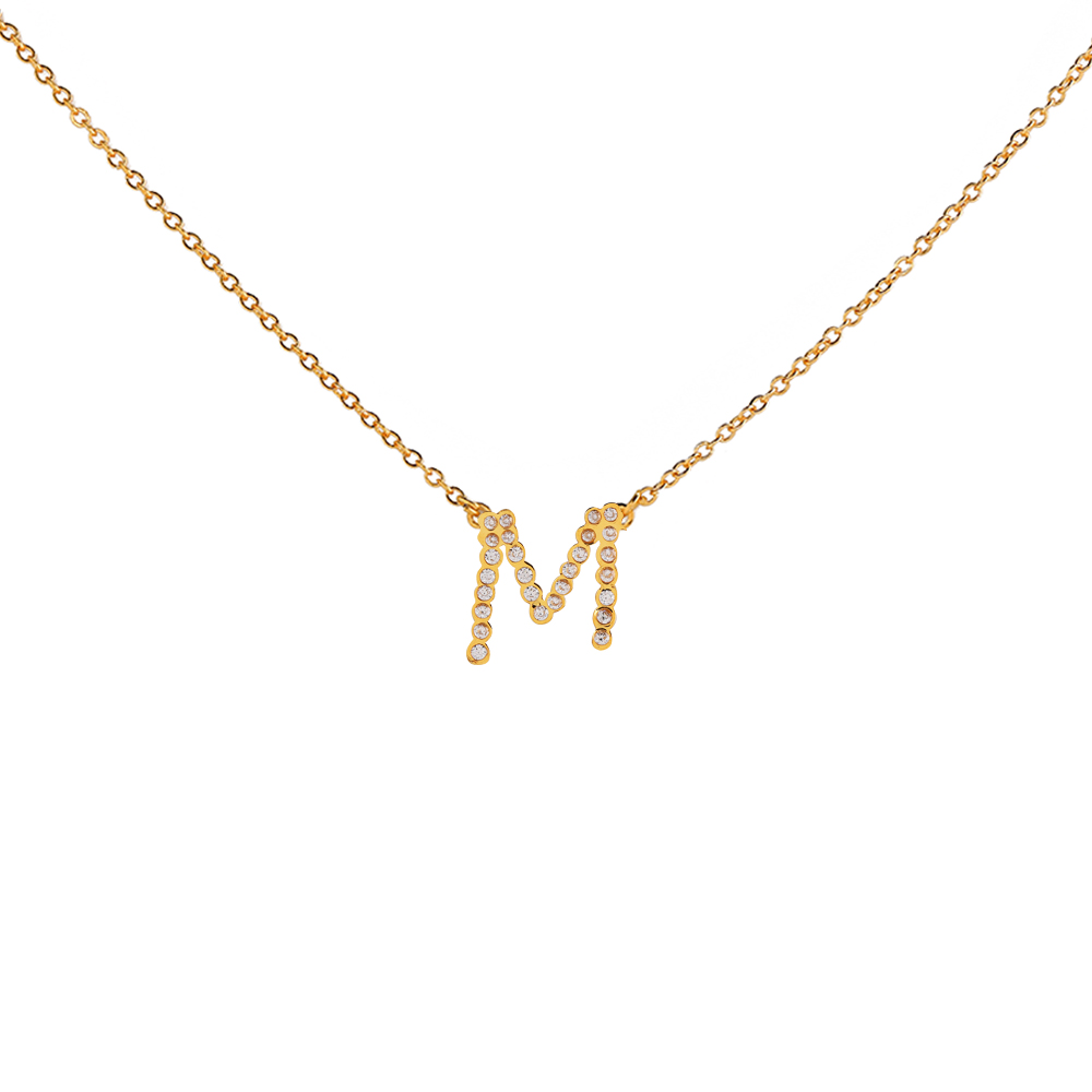Gold plated Zircon Necklace - English letter M
