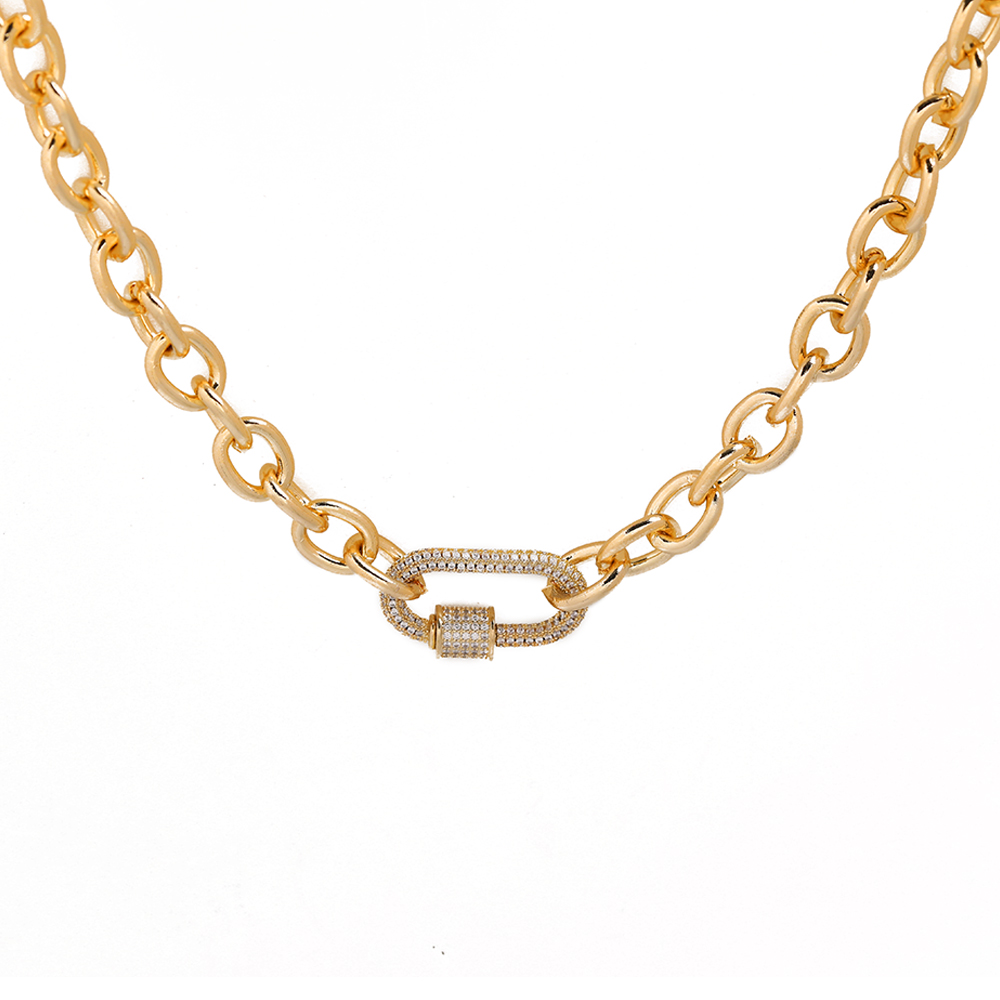 Chunky Gold Choker With Zircon Stone Clip Style