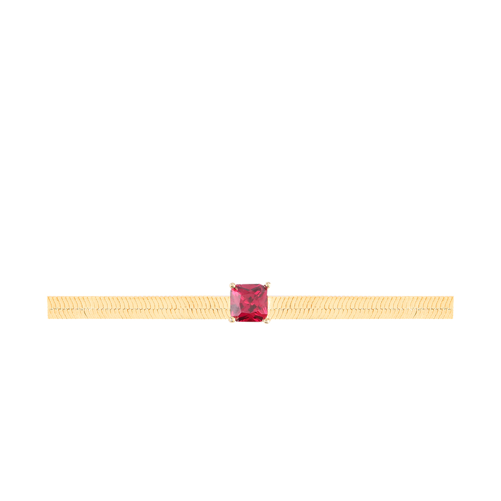 Gold Choker Wide Snake Bone With Stone - Red 