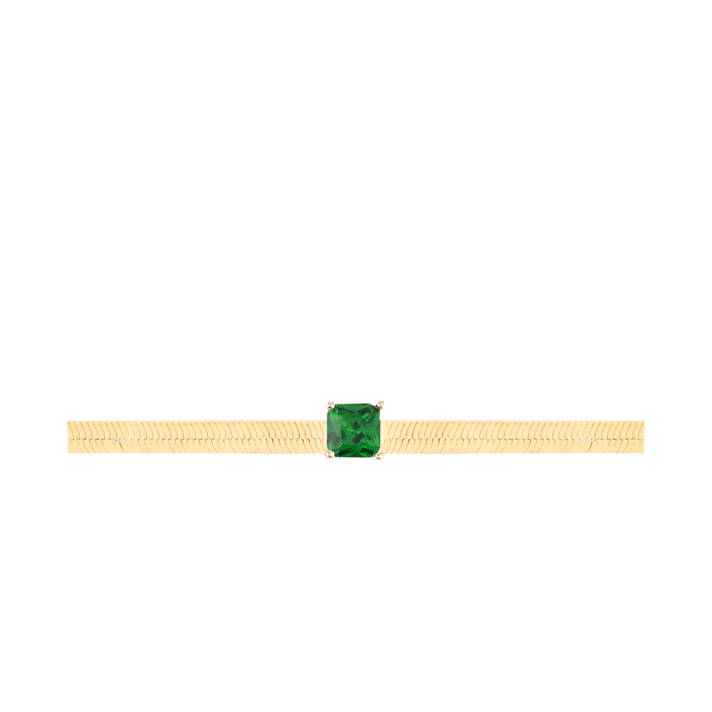 Gold Choker Wide Snake Bone With Stone - Green  
