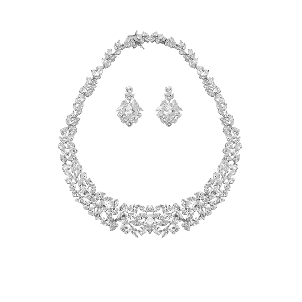 Cluster Sparkle Necklace And Earrings Set