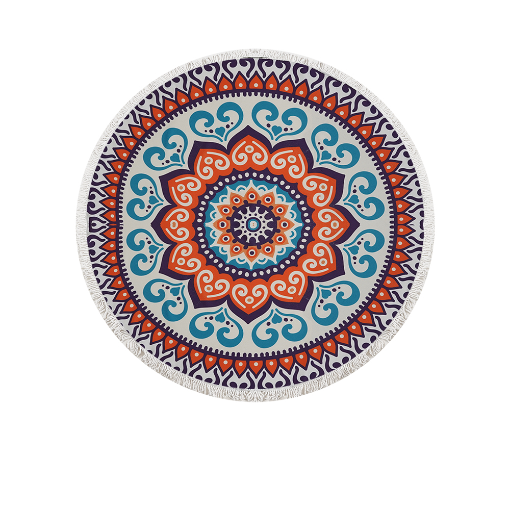 Round Mandala Beach Towel - Purple With Multi