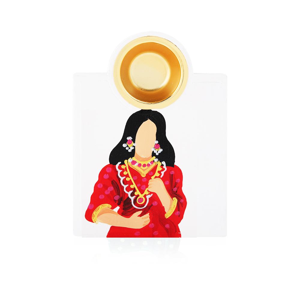 Hand Pained Rectangle Mubkhar - Red