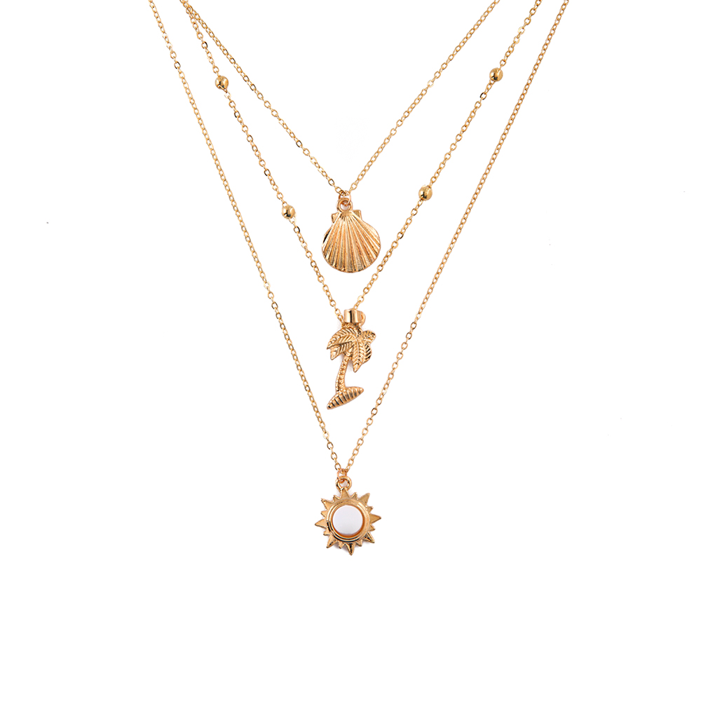 Multi Layer Necklace - White And Gold - Free size   
