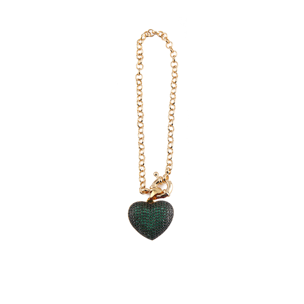 Heart shape Bracelet - Green and Gold - Free Size