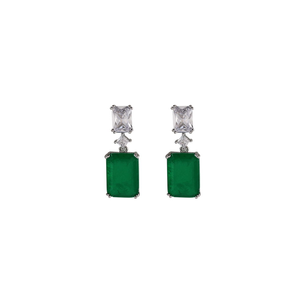 Zircon Earrings - Green - Free Size