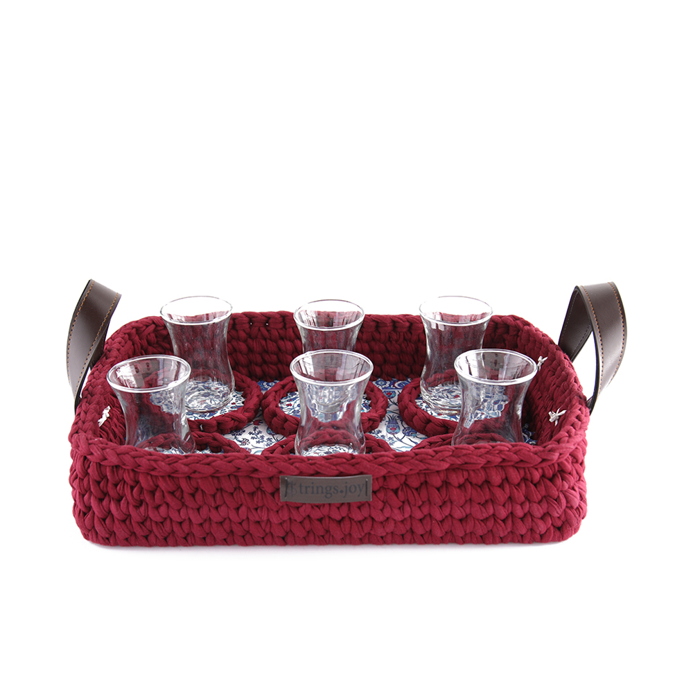 Tea Tray Set - Dark Red