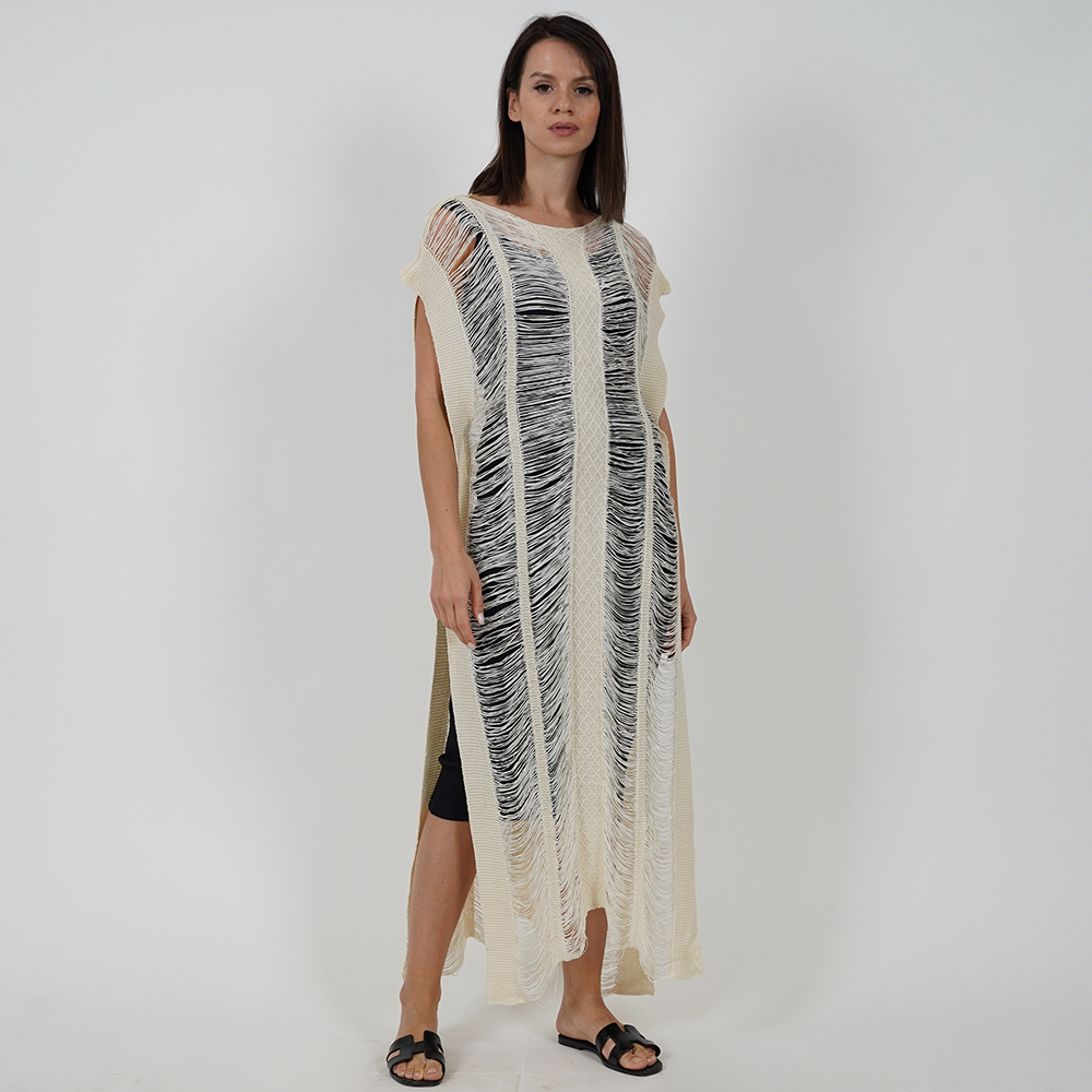 Threads Beach Cover Up - Off white - Free size    