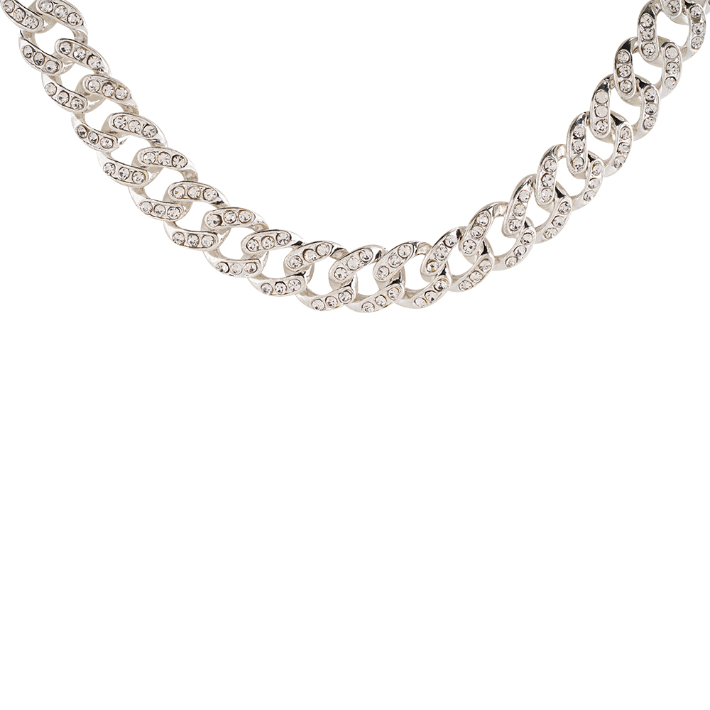 Iced Out Rose Gold Cubic Zirconia Chain Choker Necklace - Silver