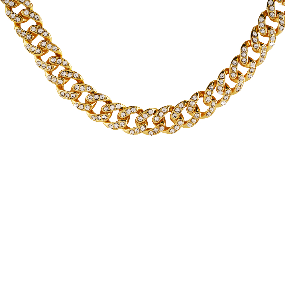 Iced Out Rose Gold Cubic Zirconia Chain Choker Necklace - Gold