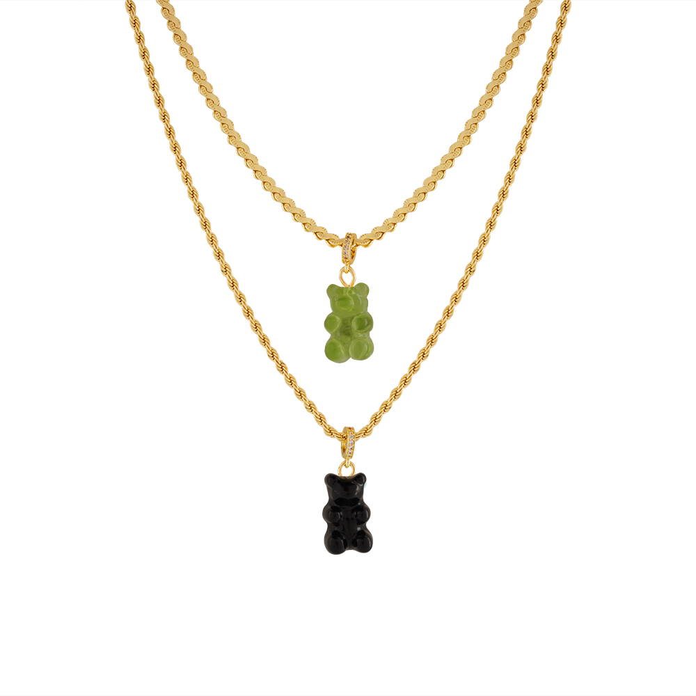 Teddy Bear Gold Chain Dual - Transparent Green & Black