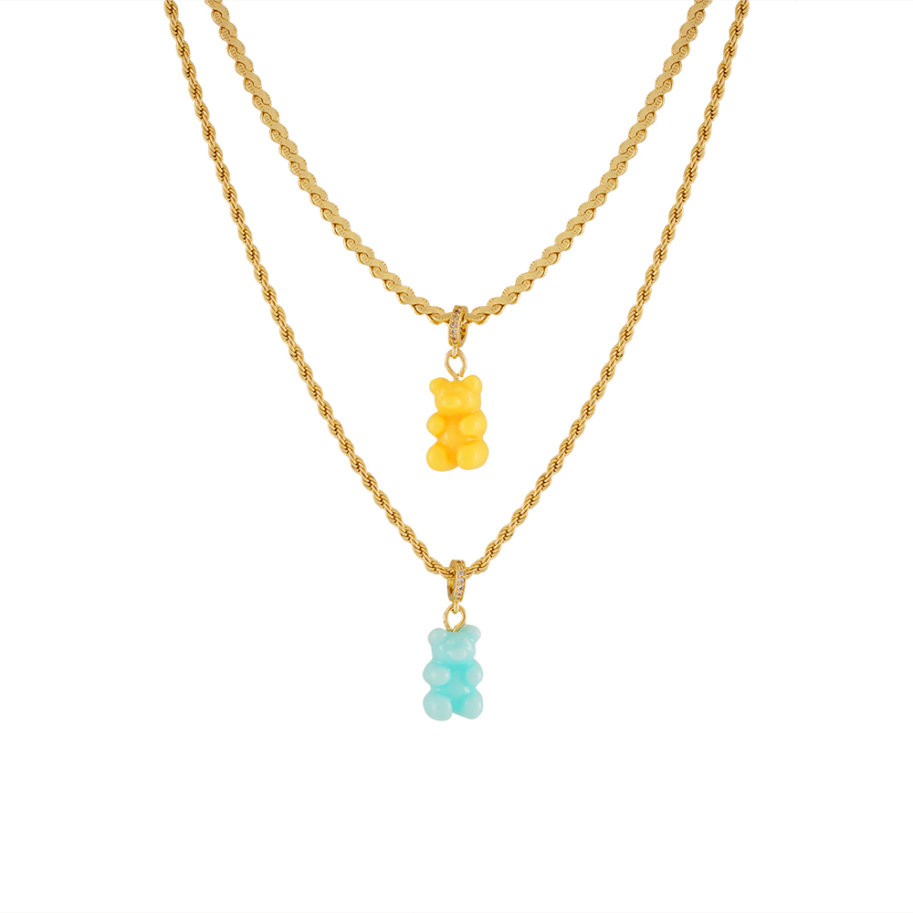Teddy Bear Gold Chain - Mint Green & Yellow