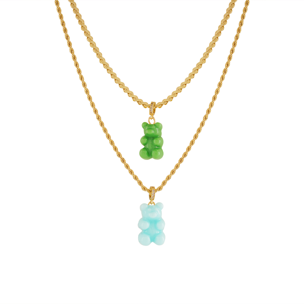 Teddy Bear Gold Chain Dual - Olive Green & Mint