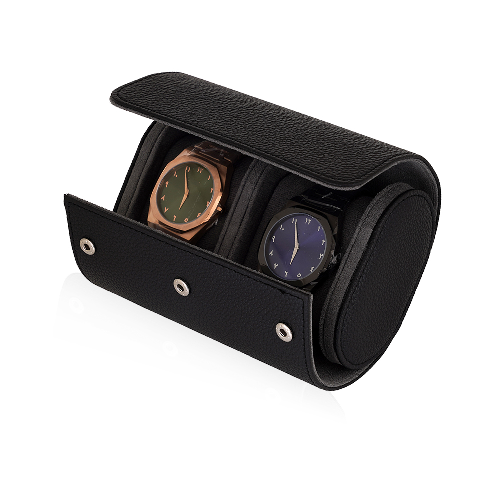 Travel Leather Storage Bag for 2 Watches - Black