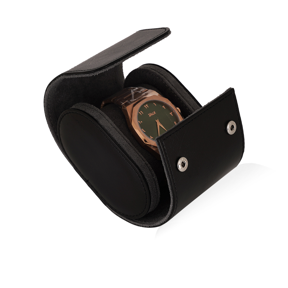 Travel Leather Storage Bag for Single Watch - Black