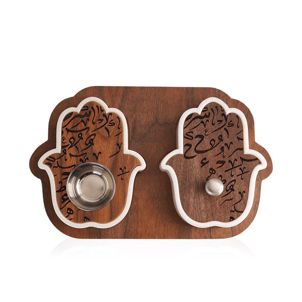 Hand Shape Mobkhar & Bukhour Box Set Of 2pc - White