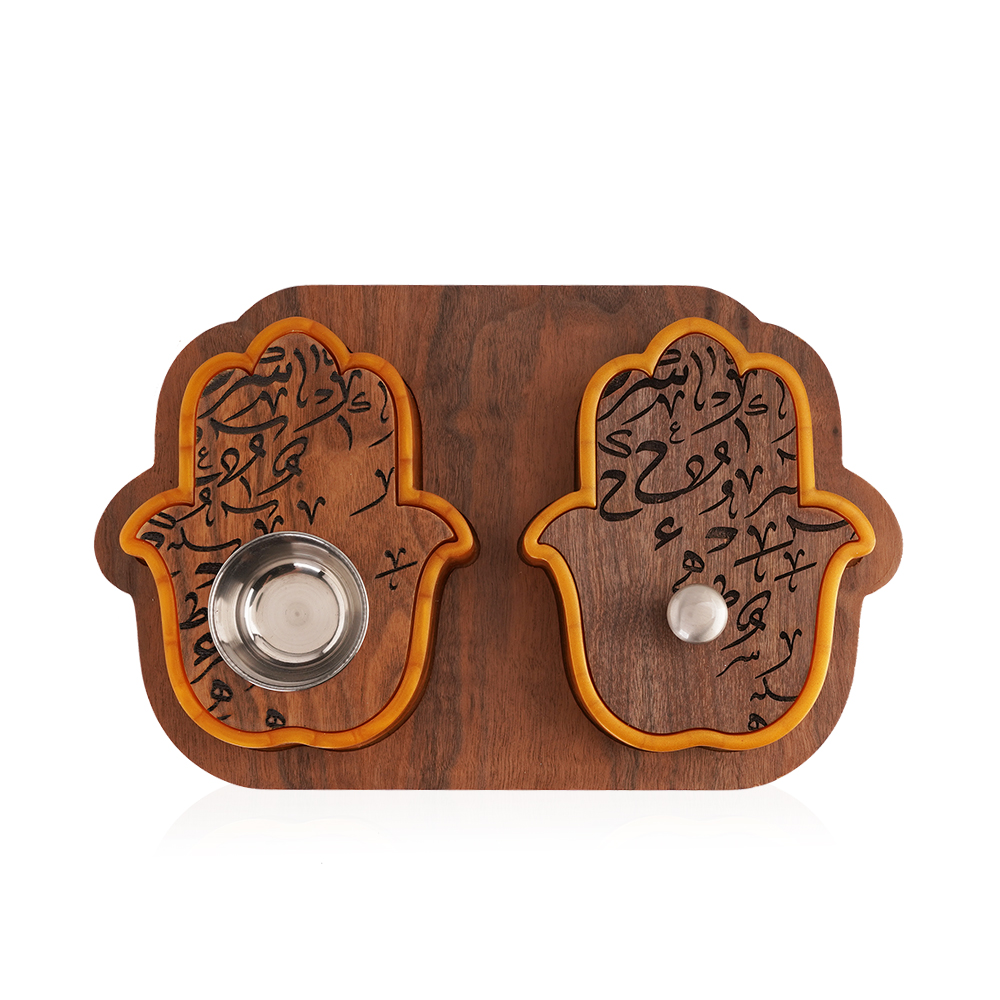 Hand Shape Mobkhar & Bukhour Box Set Of 2pc - Gold