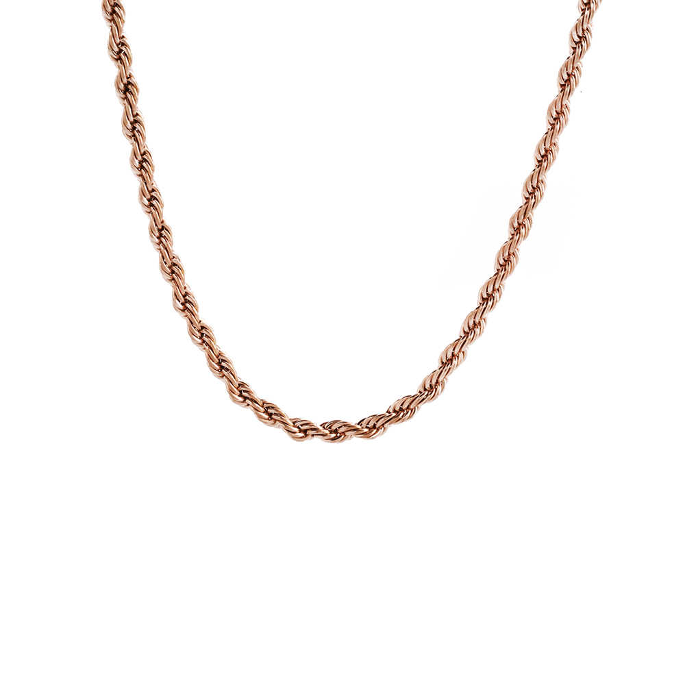 Stainless Steel Rope Chain Necklace - Rose Gold - 16 Inches