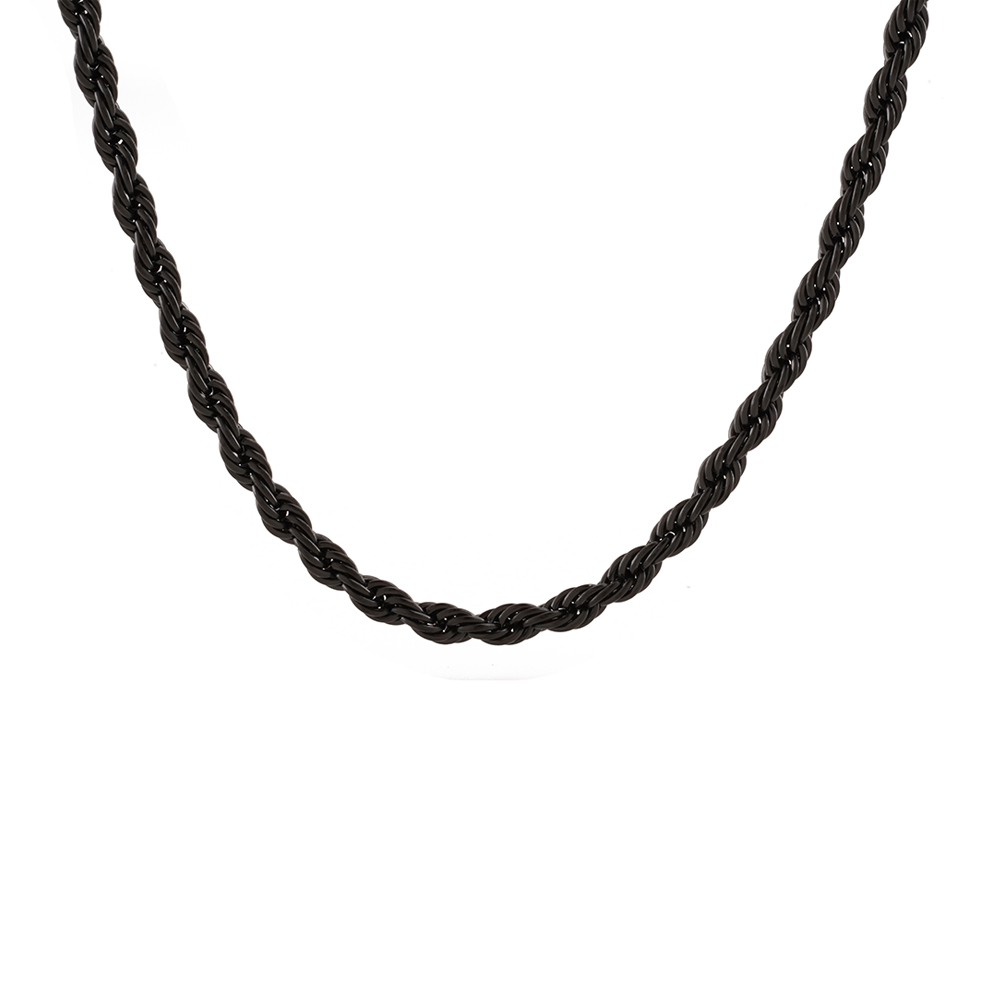Stainless Steel Rope Chain Necklace - Black - 16 Inches