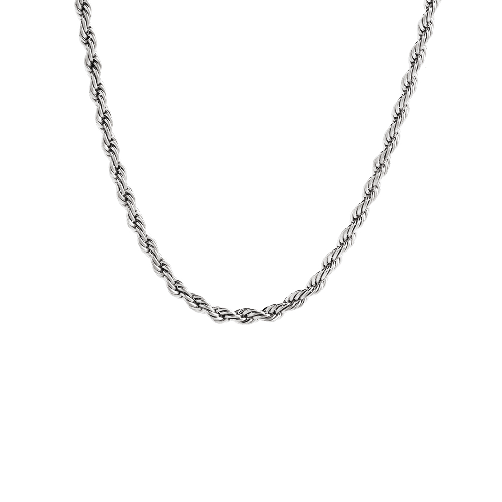 Stainless Steel Rope Chain Necklace- Silver - 16 Inches