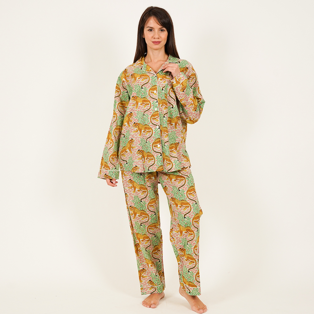 Long-Sleeved Cotton Pajamas - Light Gray