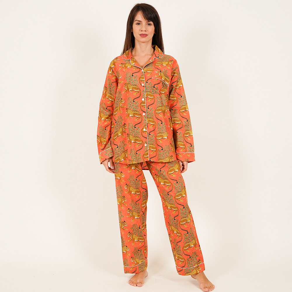Long-Sleeved Cotton Pajamas - Orange