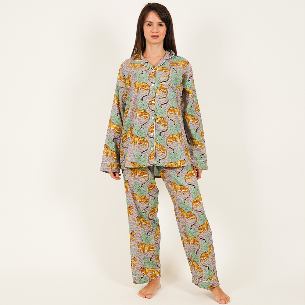 Long-Sleeved Cotton Pajamas - Grey