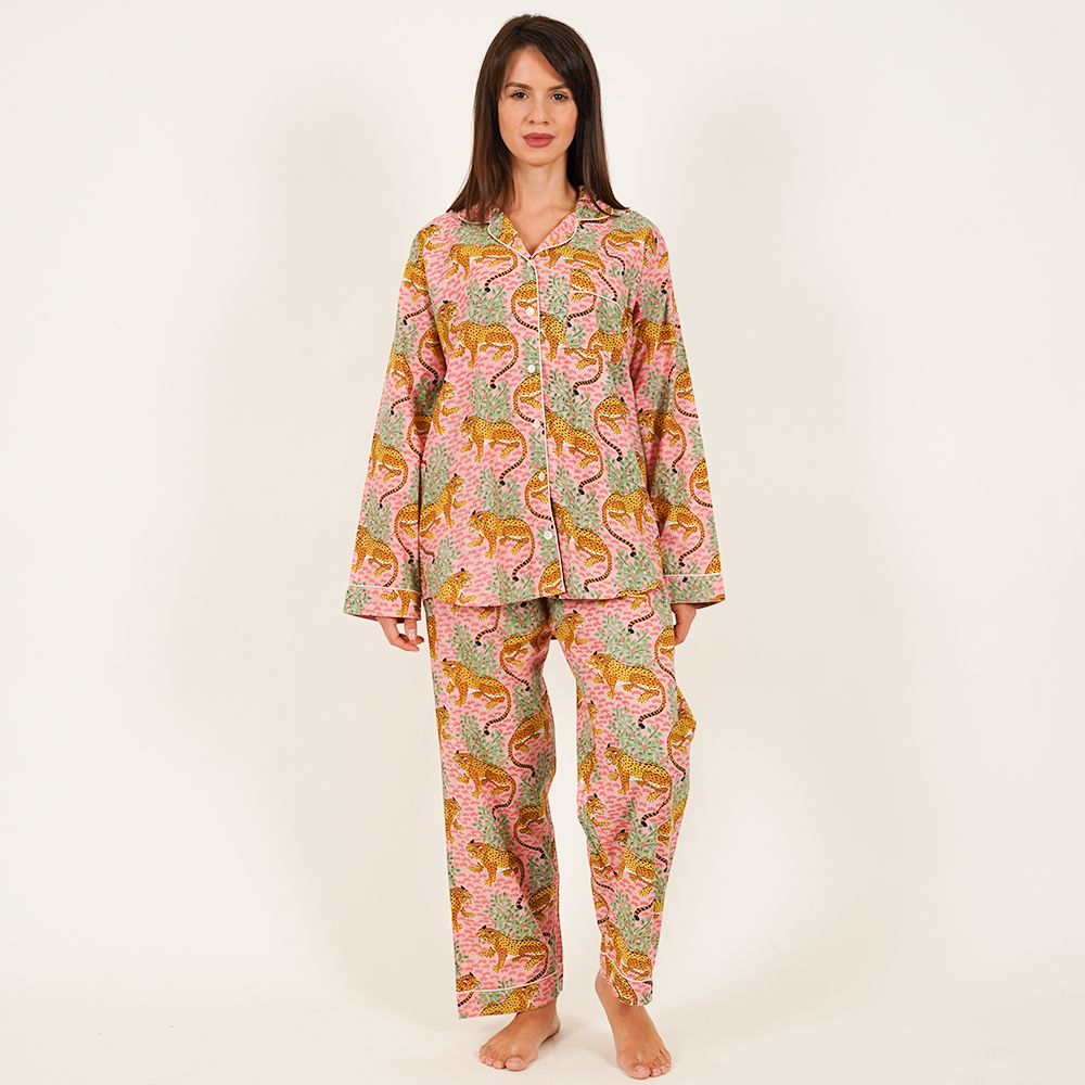 Long-Sleeved Cotton Pajamas - Pink