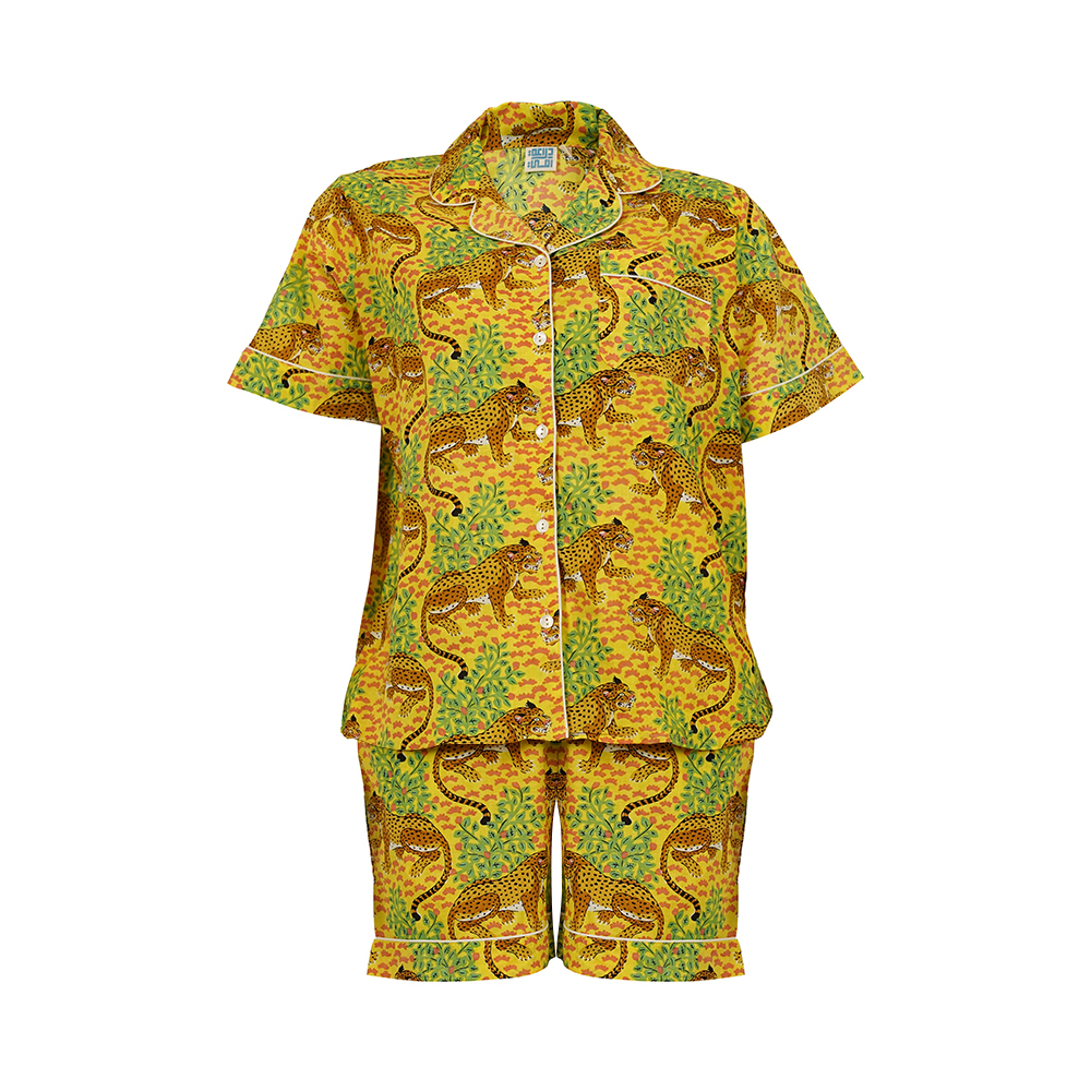 Short-Sleeved Cotton Pajamas With Yellow Shorts