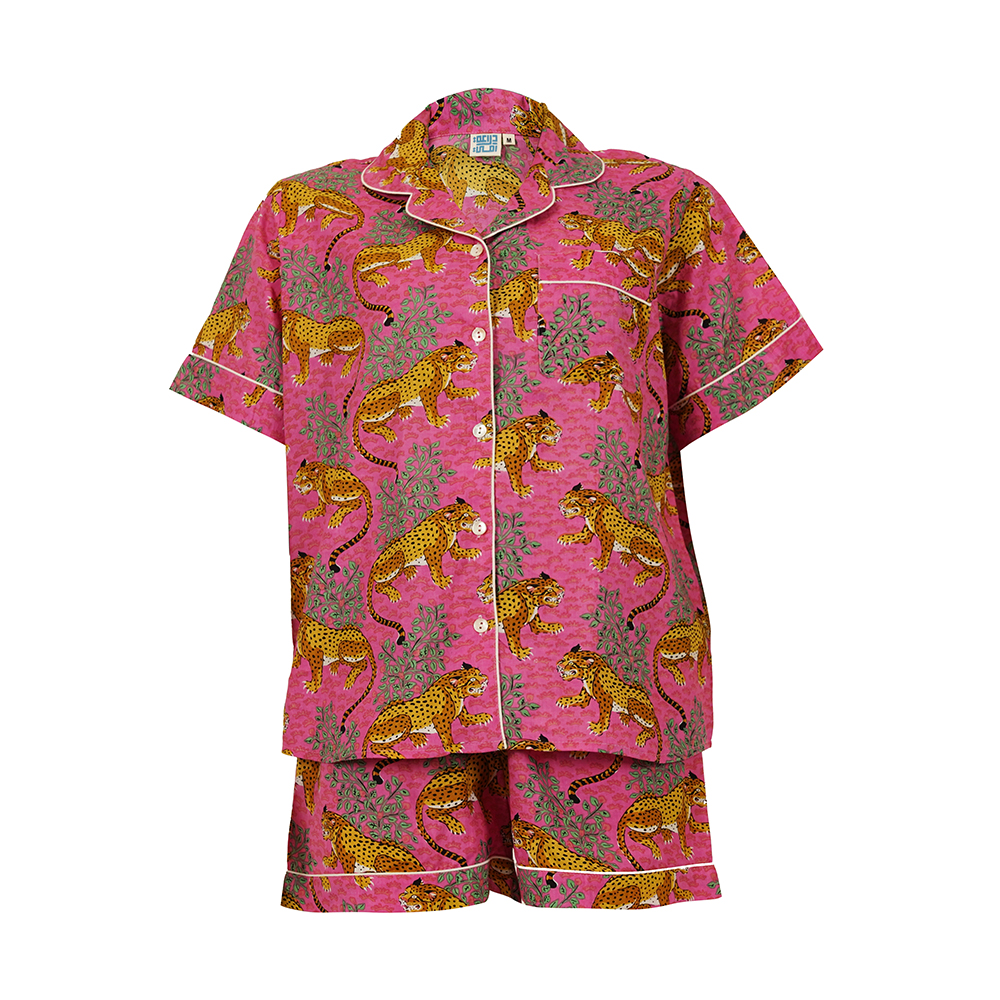 Short-Sleeved Cotton Pajamas With Pink Shorts