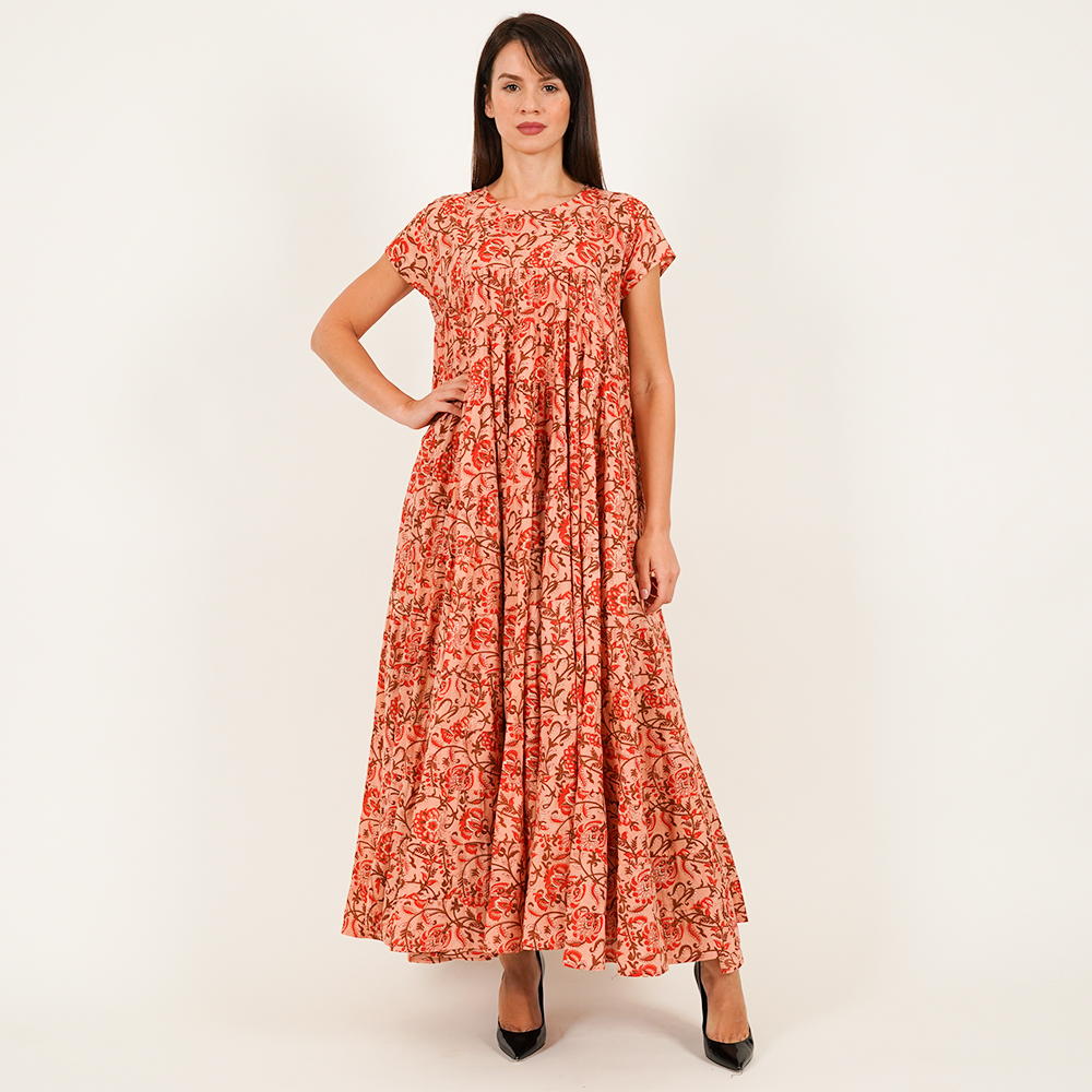 Double Cloche Midi Dress - Peach - Free Size
