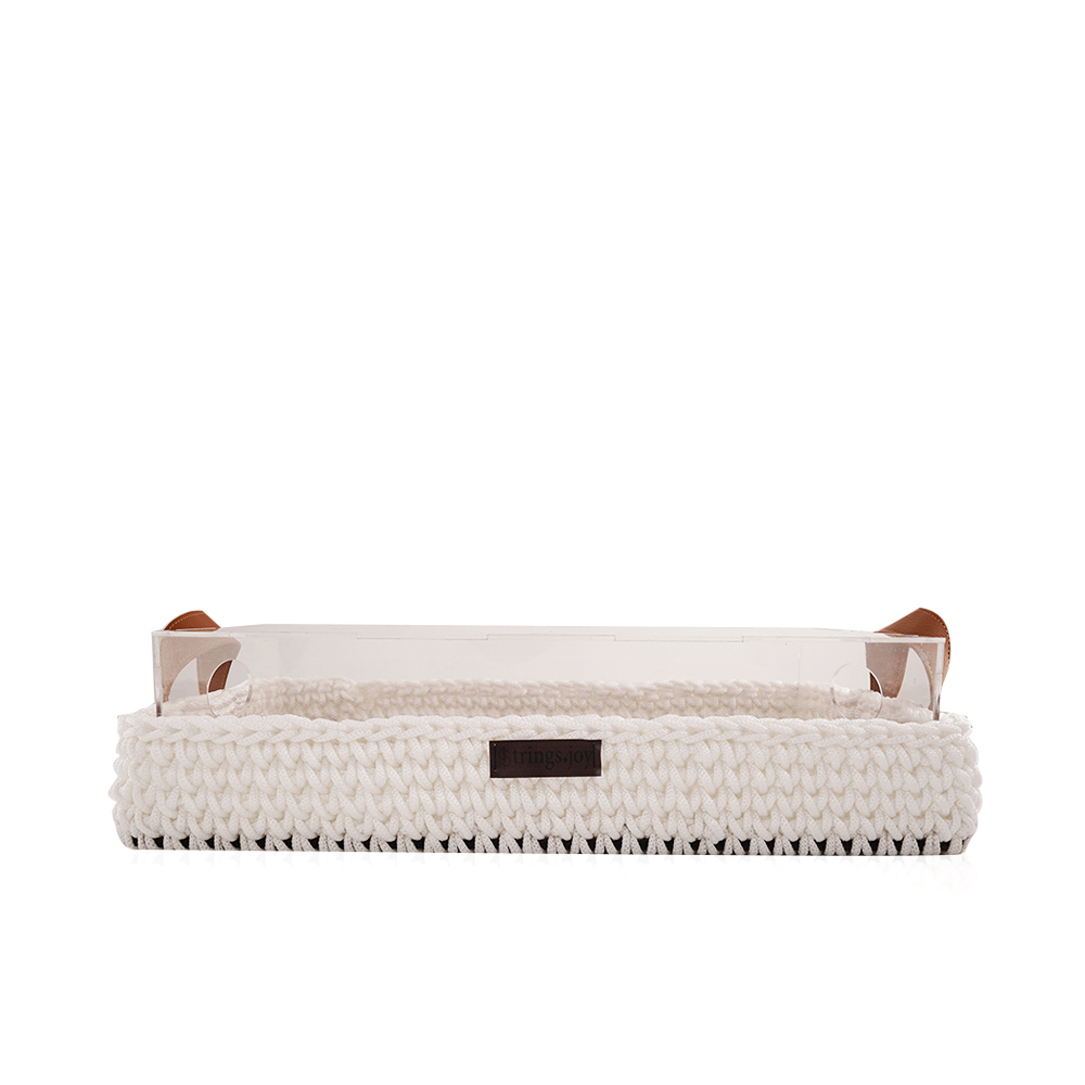White Wood Woven Tray With Transparent Acrylic Lid