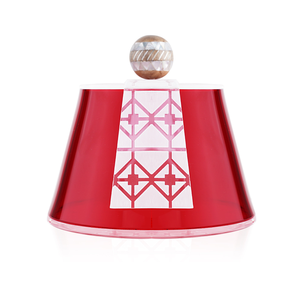 Tarboosh Shaped Clear Container With Wooden Base And Pearl Handle 10*15 cm - Red
